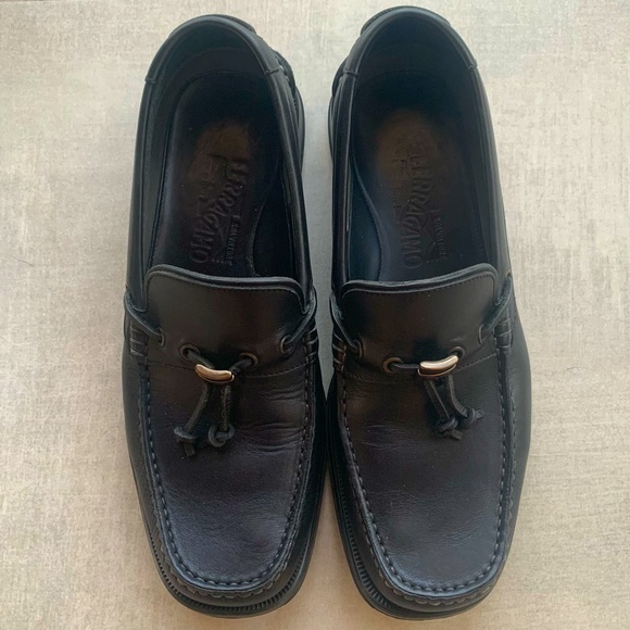 Salvatore Ferragamo Black Leather Loafers with Tassels - 9 - Picture 1 of 10